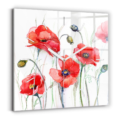 Square wall clock Painted Red Poppies