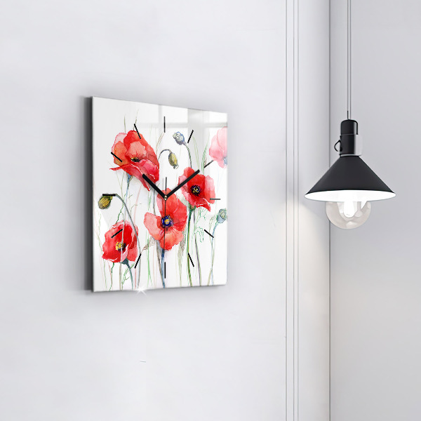 Square wall clock Painted Red Poppies