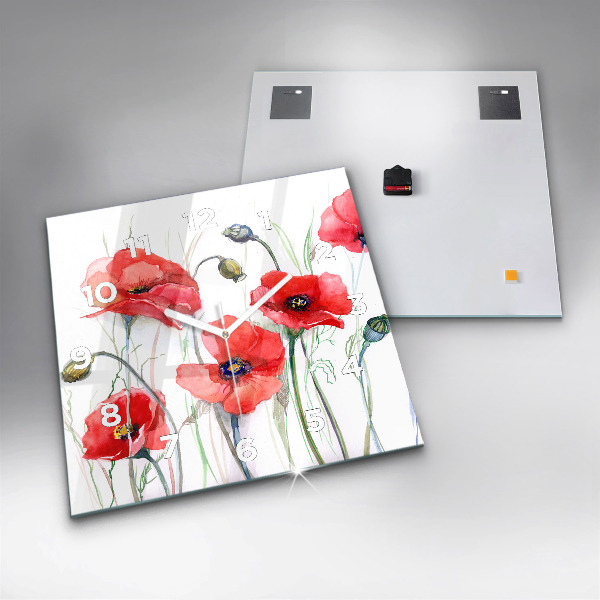 Square wall clock Painted Red Poppies