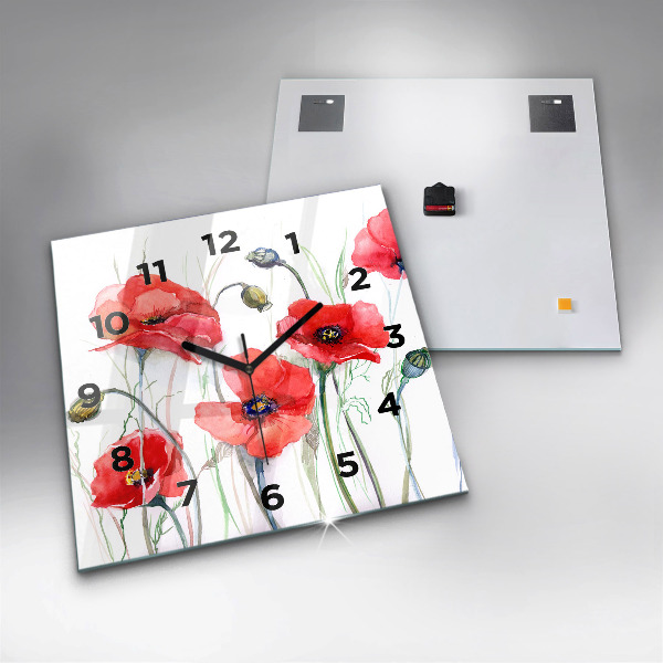 Square wall clock Painted Red Poppies