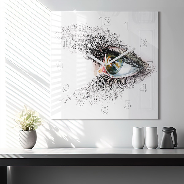 Square wall clock Drawing of a human eye