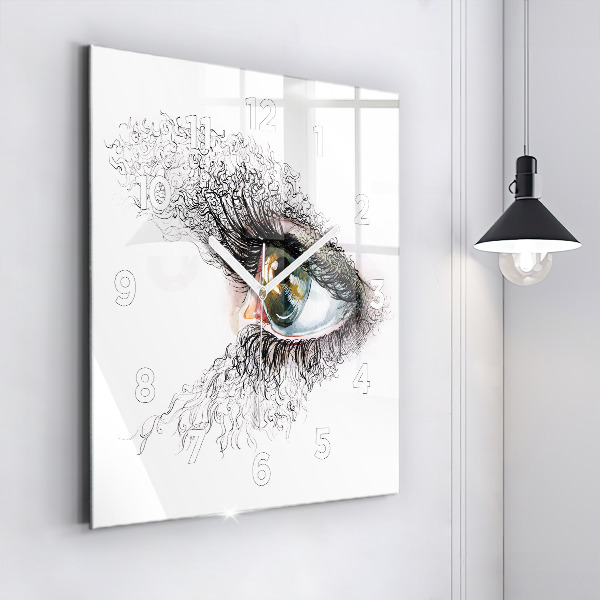 Square wall clock Drawing of a human eye