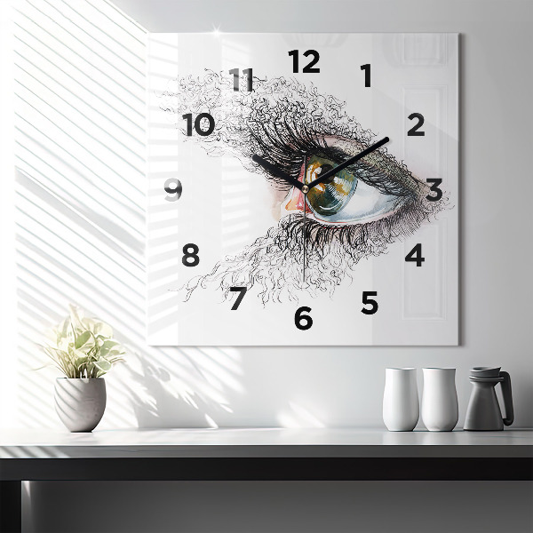 Square wall clock Drawing of a human eye