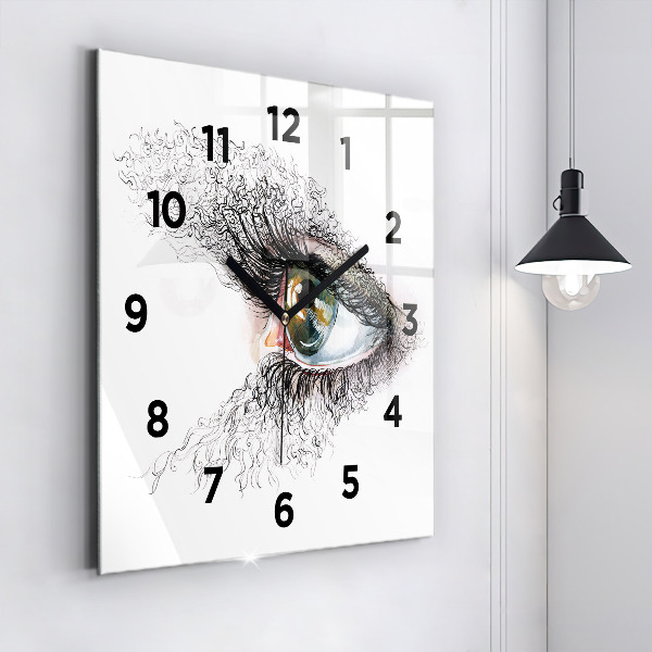 Square wall clock Drawing of a human eye
