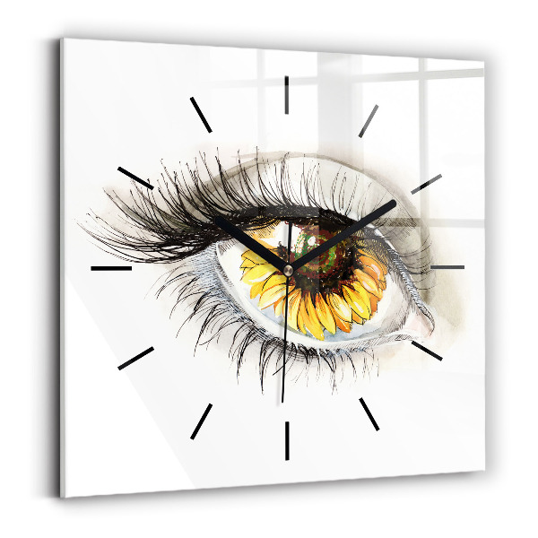 Square wall clock Sunflower flower in the eye