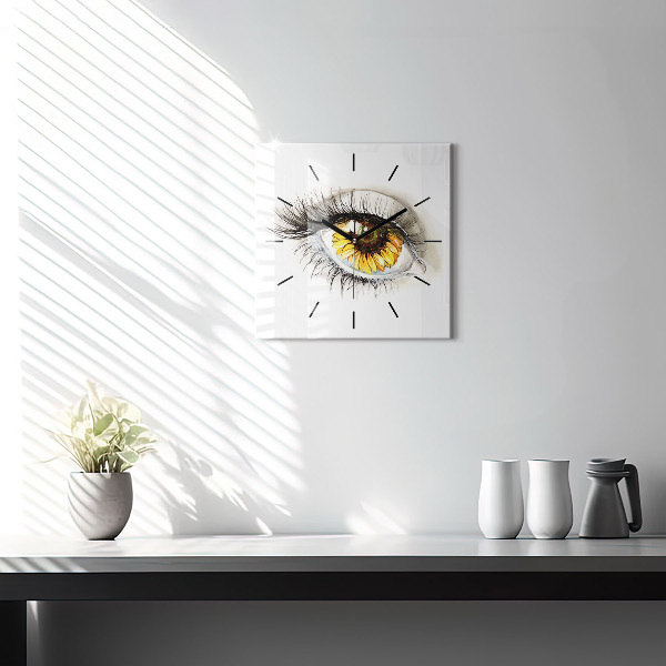 Square wall clock Sunflower flower in the eye
