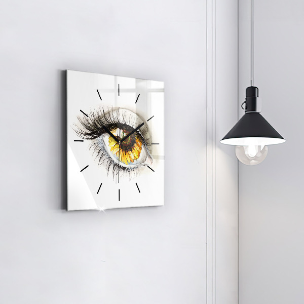 Square wall clock Sunflower flower in the eye