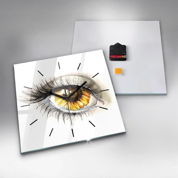 Square wall clock Sunflower flower in the eye