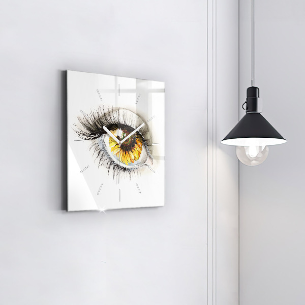 Square wall clock Sunflower flower in the eye