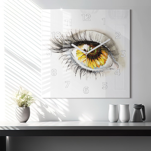 Square wall clock Sunflower flower in the eye