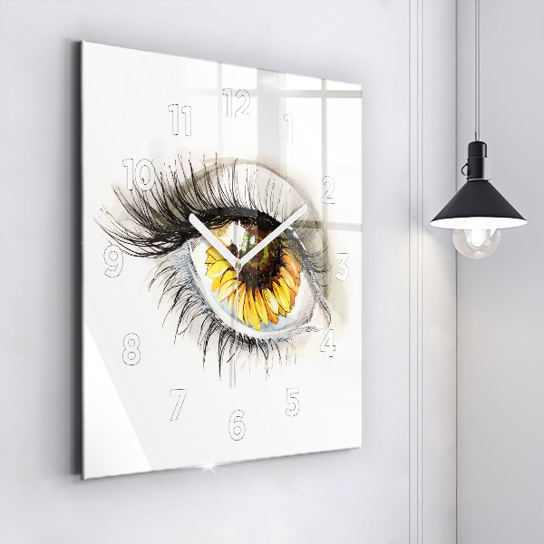 Square wall clock Sunflower flower in the eye