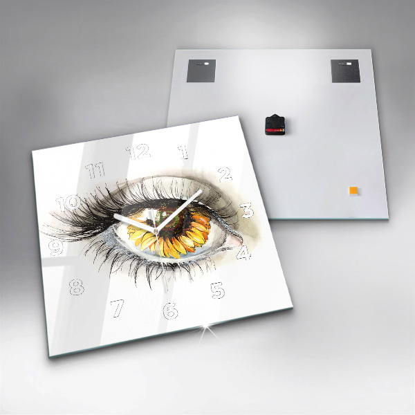 Square wall clock Sunflower flower in the eye