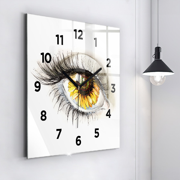 Square wall clock Sunflower flower in the eye