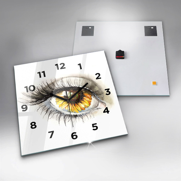 Square wall clock Sunflower flower in the eye