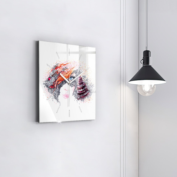 Square wall clock Sweet woman with cake