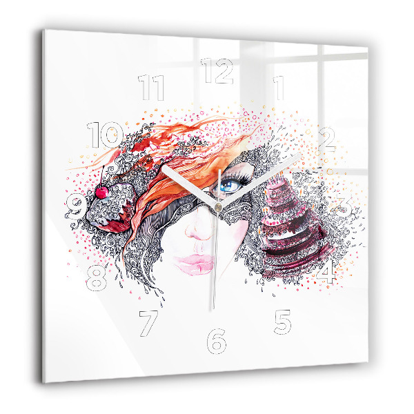 Square wall clock Sweet woman with cake