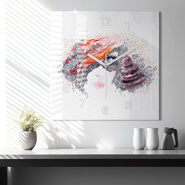Square wall clock Sweet woman with cake
