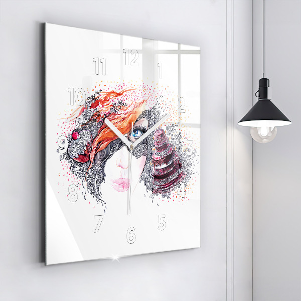 Square wall clock Sweet woman with cake