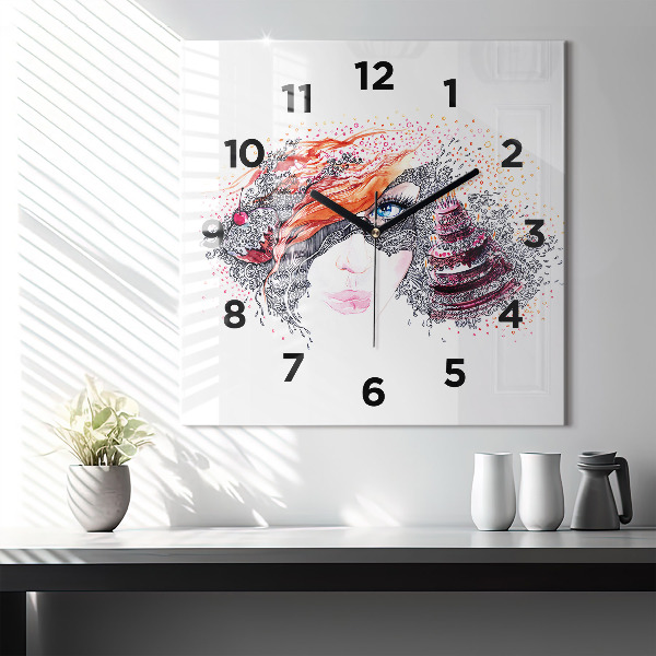 Square wall clock Sweet woman with cake