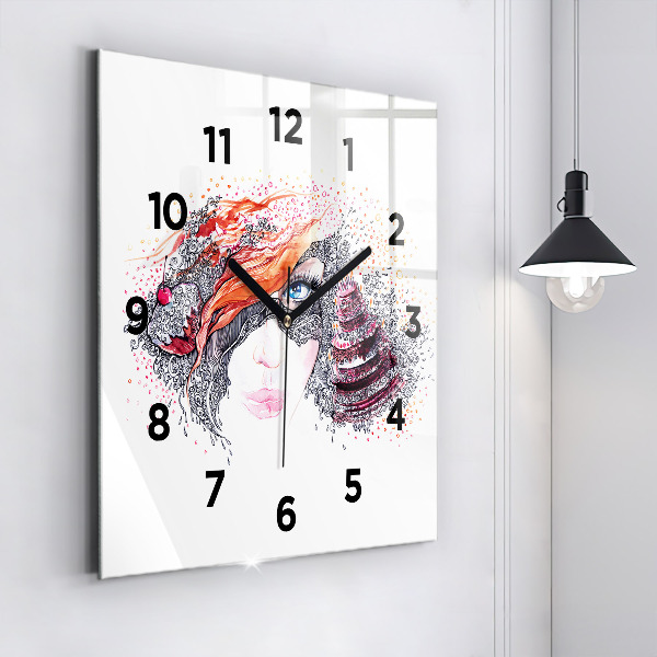 Square wall clock Sweet woman with cake