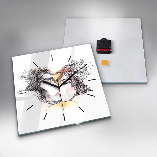 Square wall clock Love kiss drawing