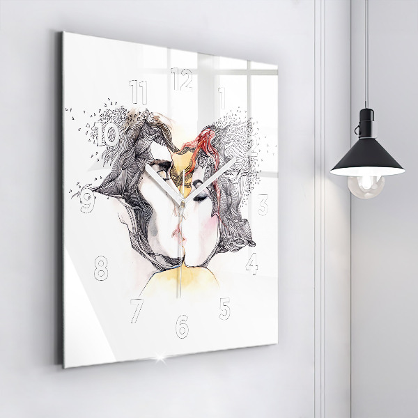 Square wall clock Love kiss drawing