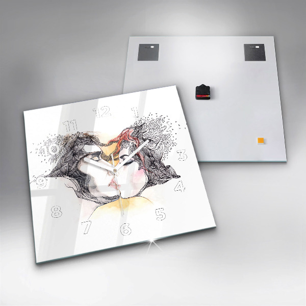 Square wall clock Love kiss drawing