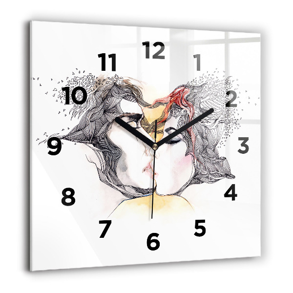 Square wall clock Love kiss drawing