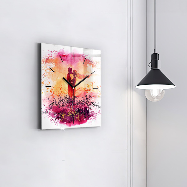 Square wall clock Watercolor couple in love