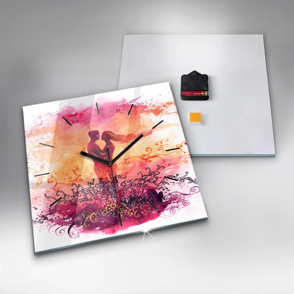 Square wall clock Watercolor couple in love