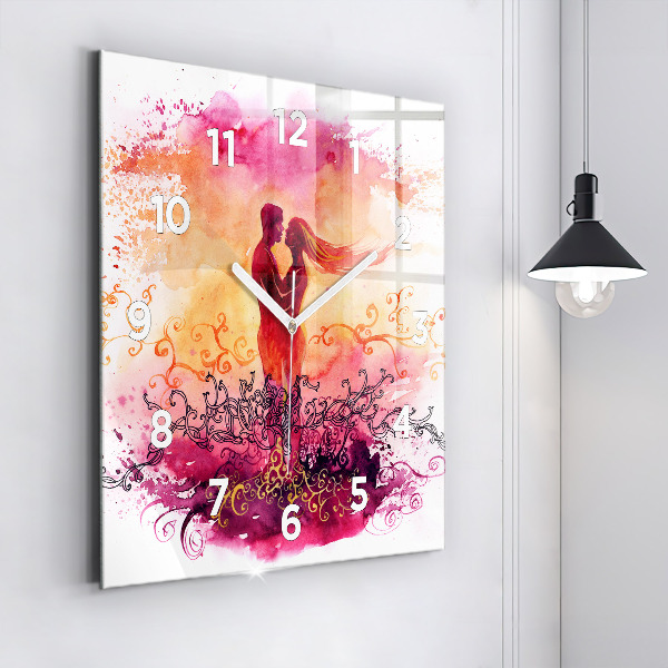 Square wall clock Watercolor couple in love
