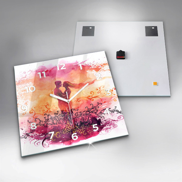 Square wall clock Watercolor couple in love