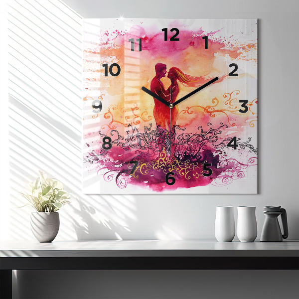 Square wall clock Watercolor couple in love