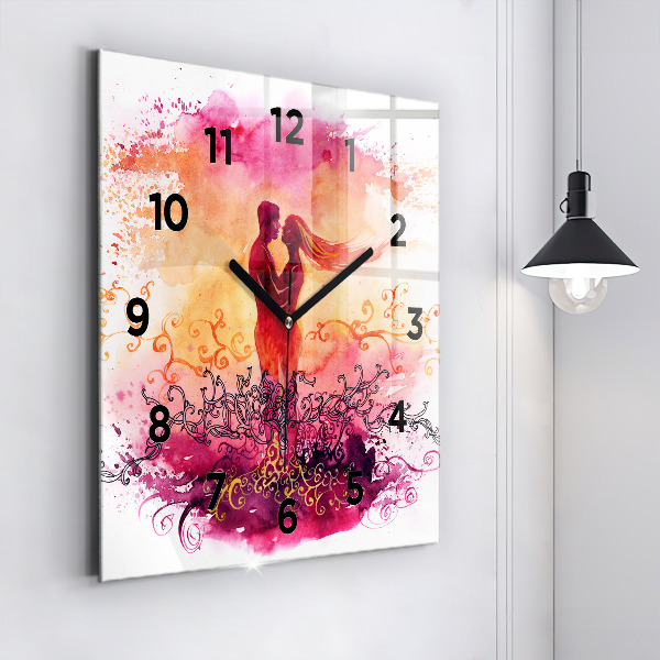 Square wall clock Watercolor couple in love