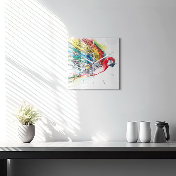 Square wall clock Colorful Parrot in Flight