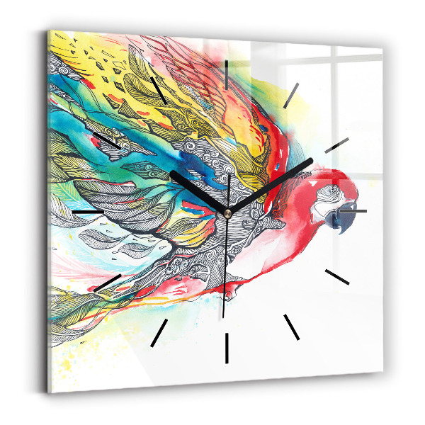 Square wall clock Colorful Parrot in Flight
