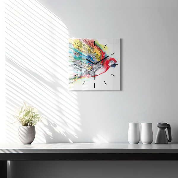 Square wall clock Colorful Parrot in Flight