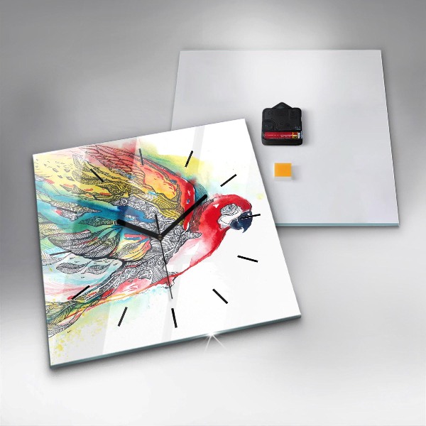 Square wall clock Colorful Parrot in Flight