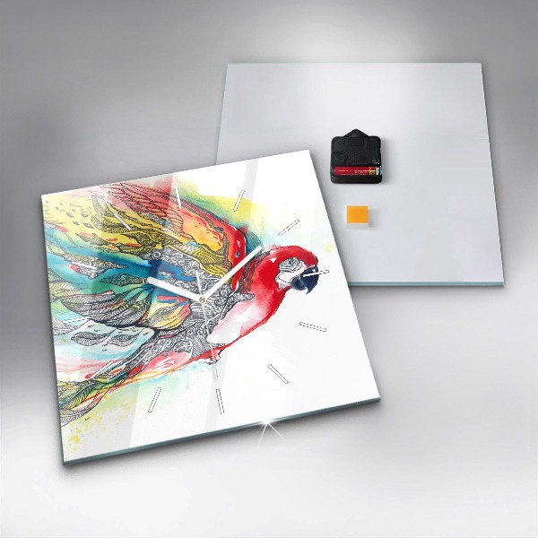 Square wall clock Colorful Parrot in Flight