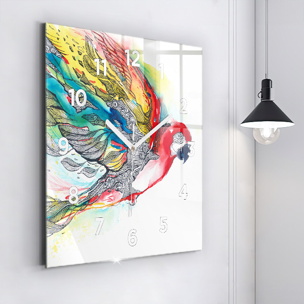Square wall clock Colorful Parrot in Flight