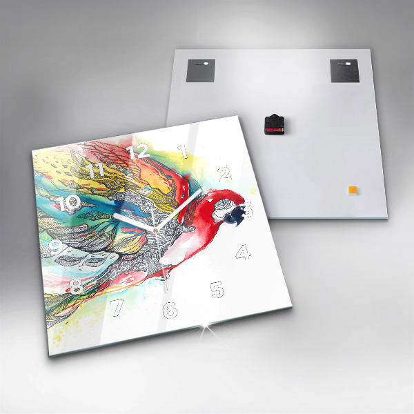 Square wall clock Colorful Parrot in Flight