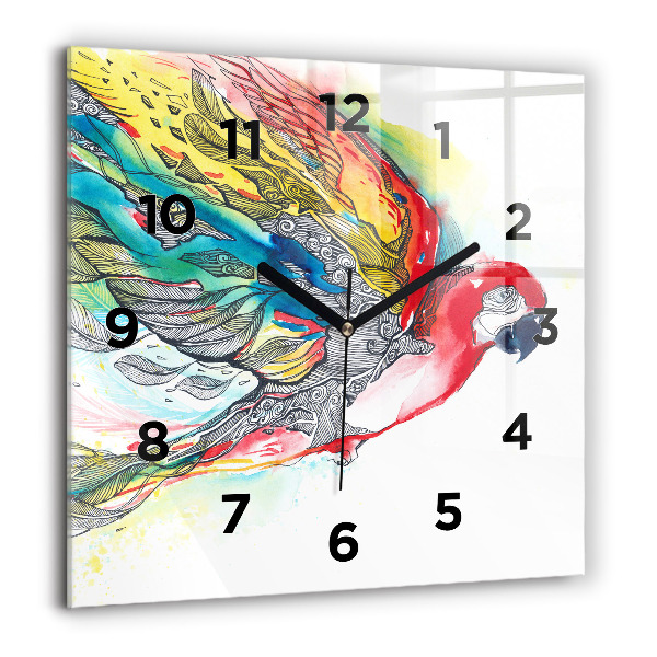 Square wall clock Colorful Parrot in Flight