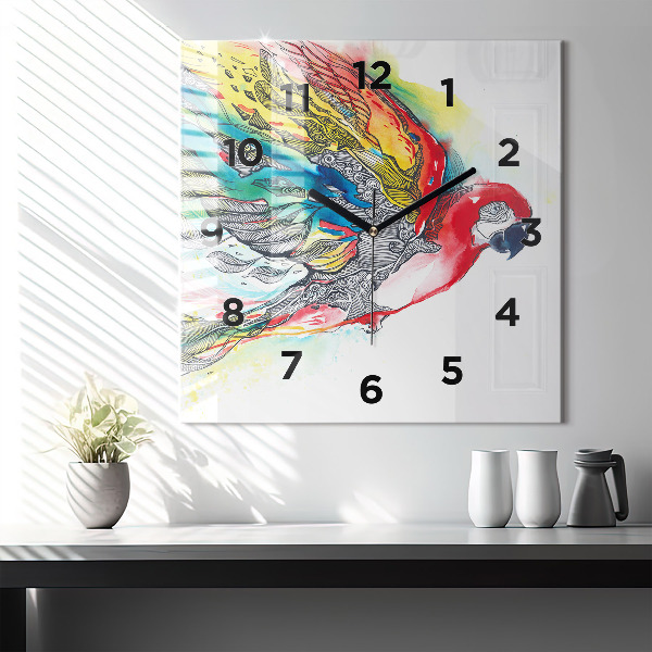 Square wall clock Colorful Parrot in Flight