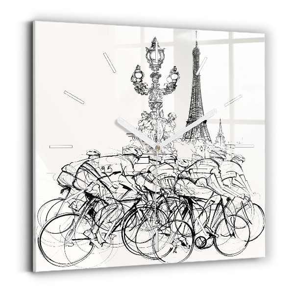 Square wall clock Cycling race drawing