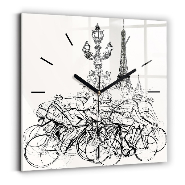Square wall clock Cycling race drawing