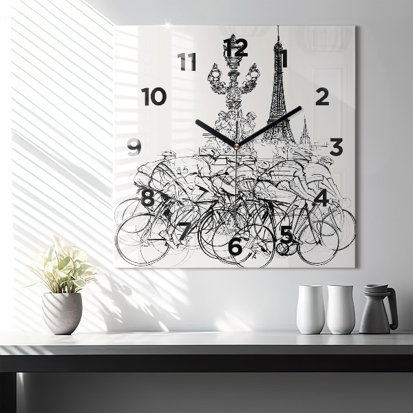 Square wall clock Cycling race drawing