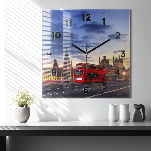 Square wall clock Red London Bus