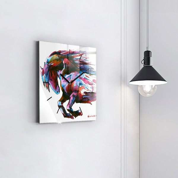 Square wall clock A horse on the run