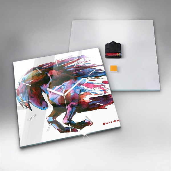 Square wall clock A horse on the run