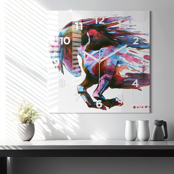 Square wall clock A horse on the run